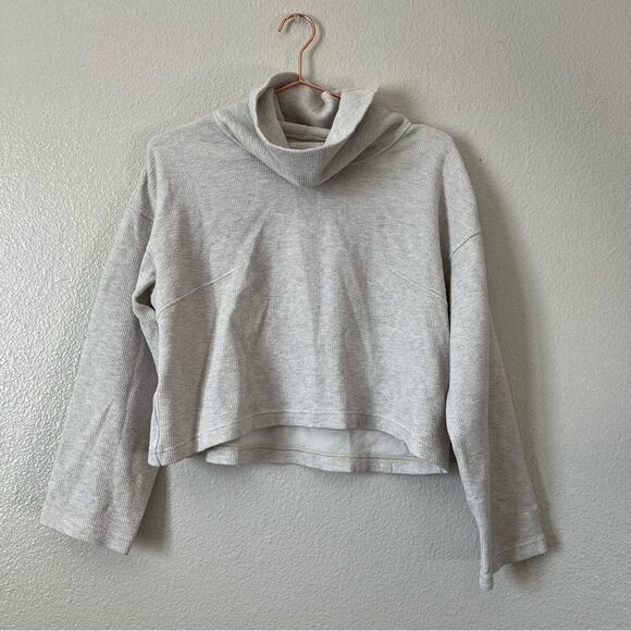 Lululemon Ribbed Funnel Neck Pullover Heathered White Opal Cropped - Picture 6 of 8